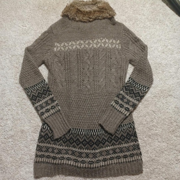 CYNTHIA ROWLEY Fur Trim Wool Blend Long Cardigan Knit Sweater - Picture 4 of 4